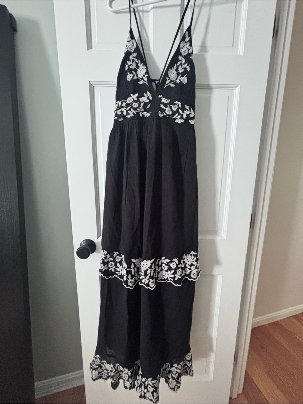 Abercrombie & Fitch Black Maxi Dress with White Floral Embroidery